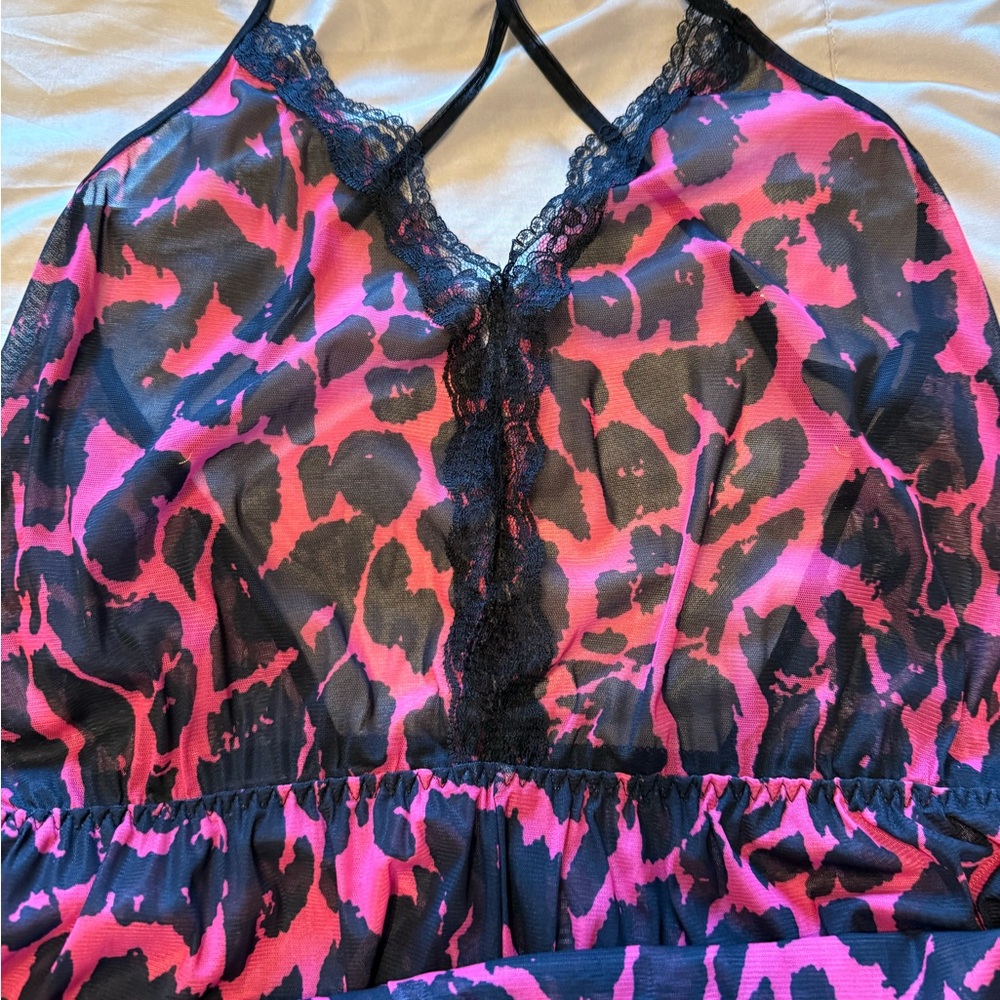 Pink and Black Lace Trim Chemise